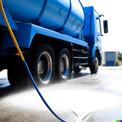 Camion citerne sur une piste de lavage en cours de nettoyage